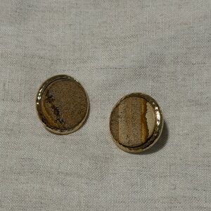 Round Gold and Brown Stone Earrings